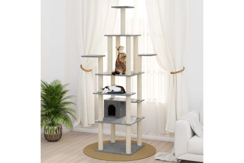 Kattetre med klorestolper i sisal lysegrå 183 cm - Grå - Klorestativ & kloremøbler - Kattemøbler