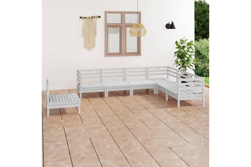 Hagesofagruppe 7 deler hvit heltre furu - Hvit - Verandamøbler - Sofagruppe utendørs - Loungesett