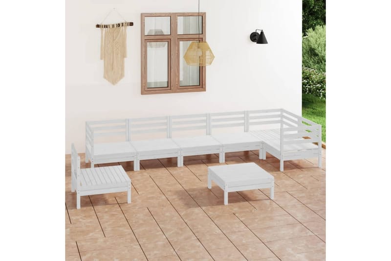 Hagesofagruppe 8 deler heltre furu hvit - Hvit - Verandamøbler - Sofagruppe utendørs - Loungesett