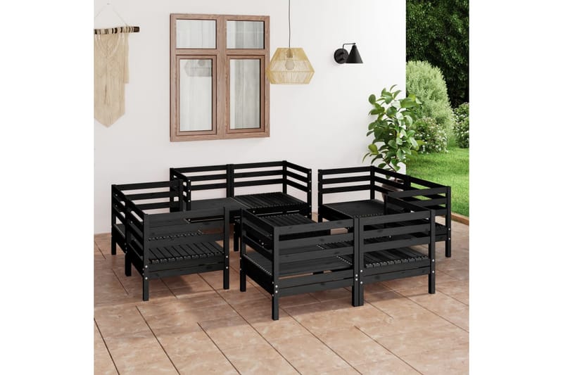 Hagesofagruppe 9 deler svart heltre furu - Svart - Verandamøbler - Sofagruppe utendørs - Loungesett