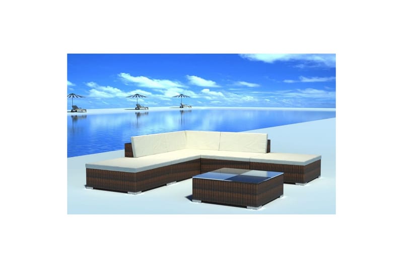Hagesofagruppe med puter 6 deler polyrotting brun - Verandamøbler - Sofagruppe utendørs - Loungesett
