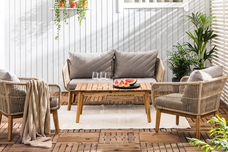 Morocco Sofagruppe - Akasie/Brun/Beige - Verandamøbler - Sofagruppe utendørs - Loungesett