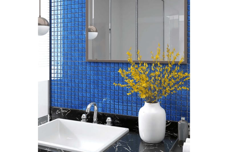 Selvklebende mosaikkfliser 11 stk blå 30x30 cm glass - Blå - Glassmosaikk