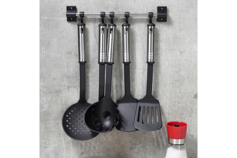 HI Kjøkkenredskapssett 6 stk svart og sølv - Flerfarget - Kjøkkenutstyr - Sleiver & skjeer