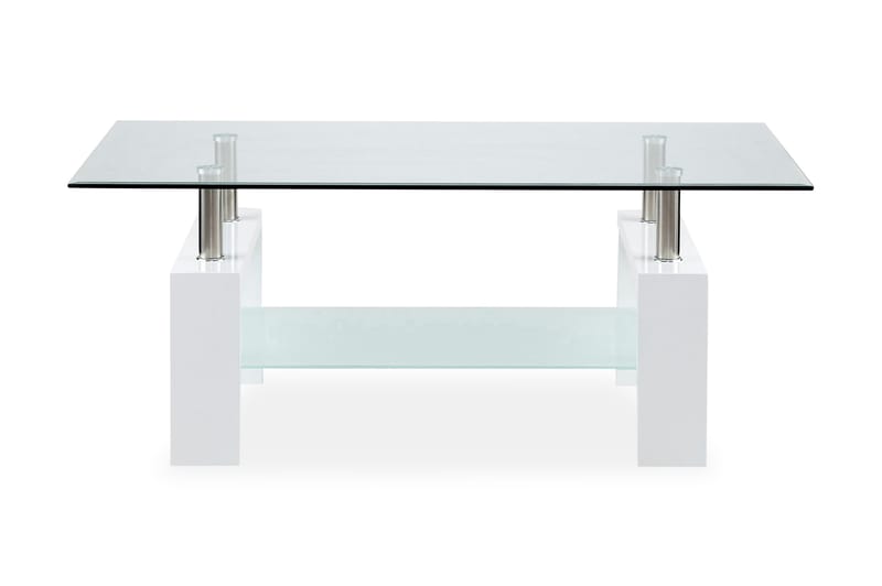 Faxberg Sofabord 110 cm med Oppbevaringshylle - Glass/Hvit/Krom - Sofabord - Sofabord med oppbevaring