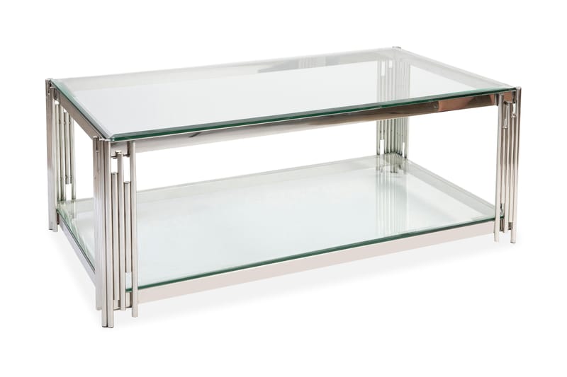 Galciana Sofabord 130 cm med Oppbevaringshylle - Glass/Krom - Sofabord