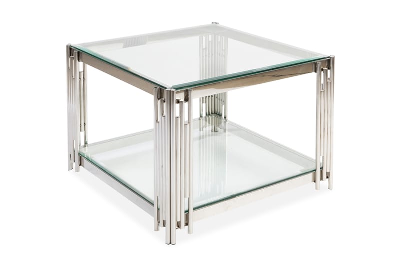 Galciana Sofabord 70 cm med Oppbevaringshylle - Glass/Krom - Sofabord
