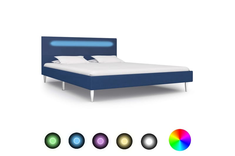 Sengeramme med LED blå stoff 135x190 cm - Sengeramme & sengestamme