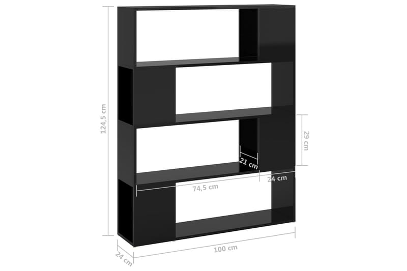 Bokhylle/romdeler høyglans svart 100x24x124 cm - Svart - Bokhylle