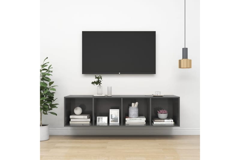 Vegghengt TV-benk høyglans grå 37x37x142,5 cm sponplate - Grå - Bokhylle