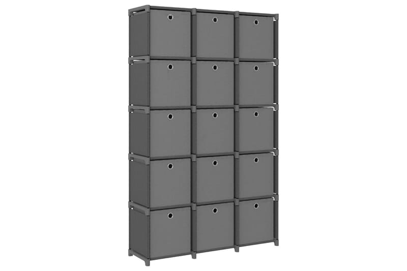 Displayhylle med 15 kuber og bokser grå 103x30x175,5cm stoff - Grå - Hyllesystem