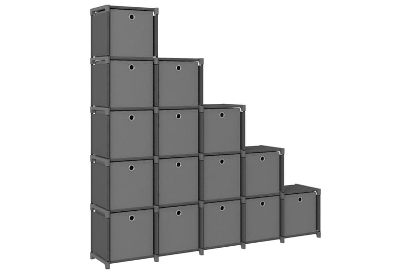 Displayhylle med 15 kuber og bokser grå 103x30x175,5cm stoff - Grå - Hyllesystem