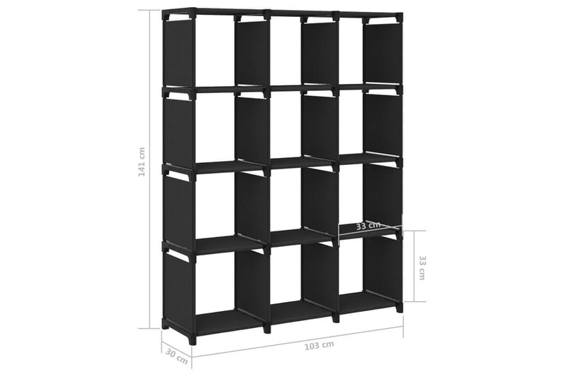 Displayhylle med 12 kuber svart 103x30x141 cm stoff - Svart - Hyllesystem