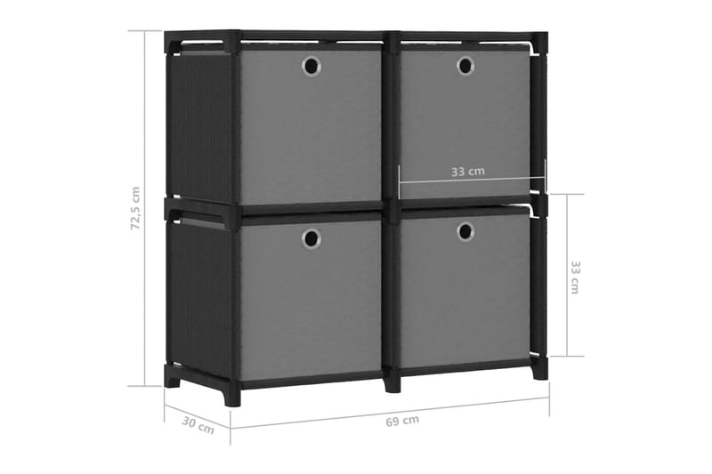 Displayhylle med 4 kuber og bokser svart 69x30x72,5 cm stoff - Svart - Hyllesystem