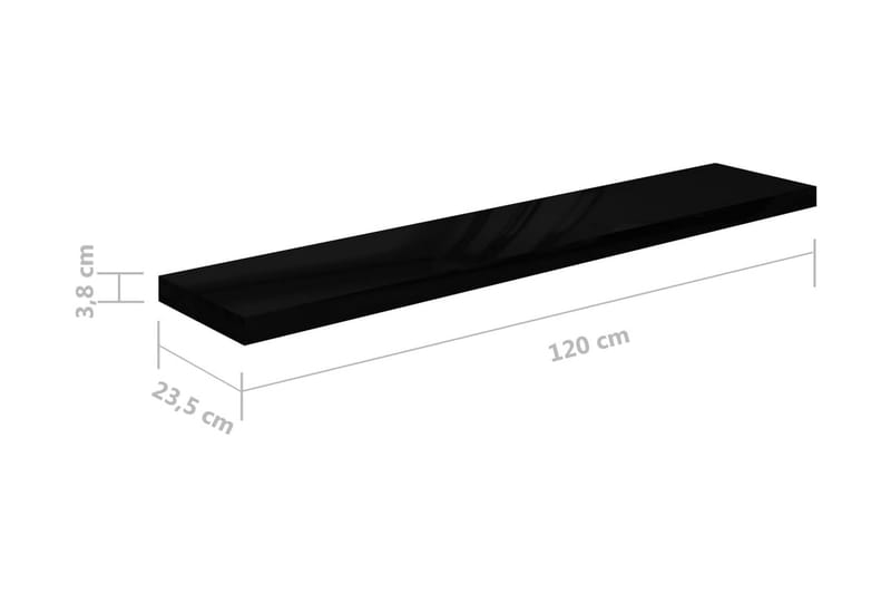 Flytende vegghyller 4 stk høyglans svart 120x23,5x3,8 cm MDF - Vegghylle